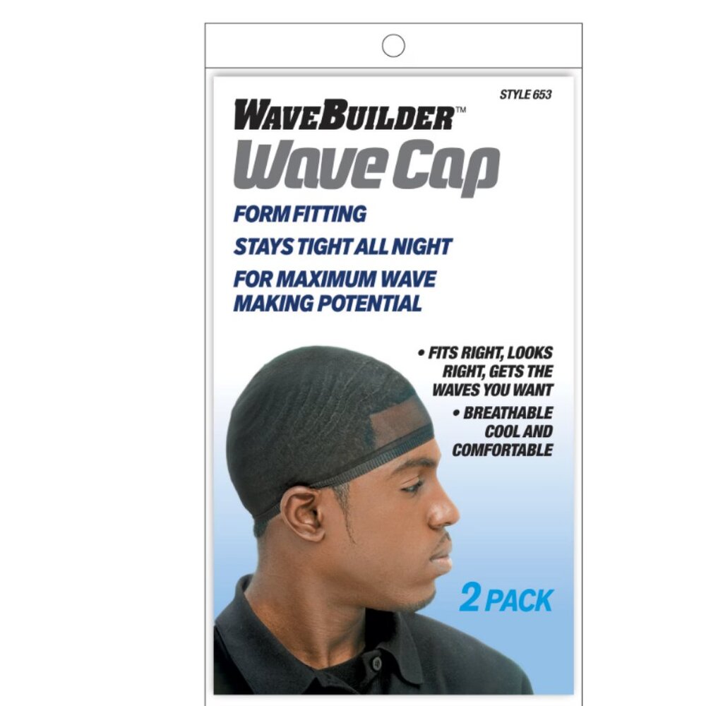 WaveBuilder Wave Cap Black 2 Count Style 653 Form Fitting Breathable Fabric